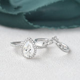 Vintage Style Bridal Ring Set, Pear Cut Center Stone