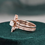 3 pcs Bridal Ring Set, Emerald Cut Center Stone