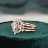 3pcs Vintage Style Bridal Ring Set, Oval Cut Center Stone