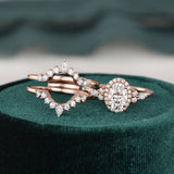 3pcs Vintage Style Bridal Ring Set, Oval Cut Center Stone