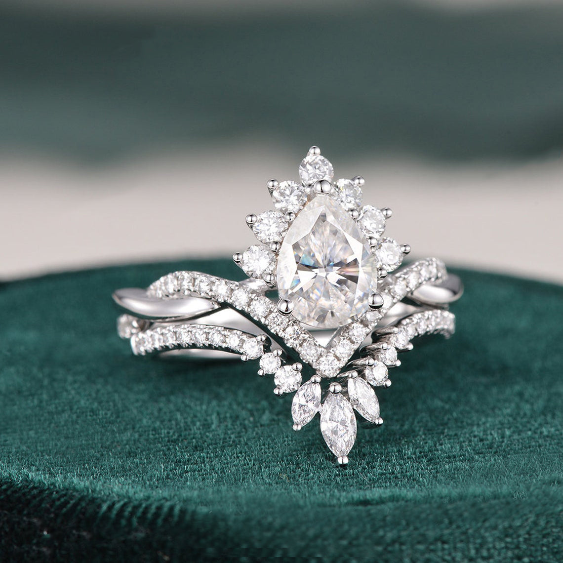 Vintage Style Bridal Ring Set, Oval Cut Center Stone