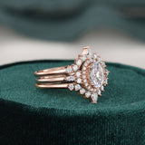 3pcs Vintage Style Bridal Ring Set, Oval Cut Center Stone