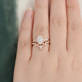 Bridal Ring Set, Oval Cut Center Stone, Hidden Halo