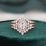 3pcs Vintage Style Bridal Ring Set, Oval Cut Center Stone