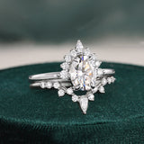 Vintage Style Bridal Ring Set, Oval Cut Center Stone
