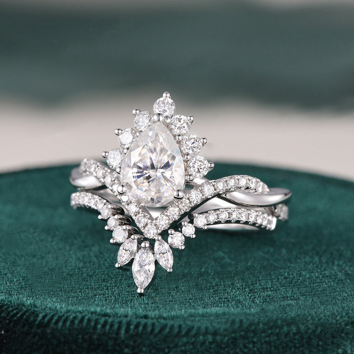 Vintage Style Bridal Ring Set, Oval Cut Center Stone