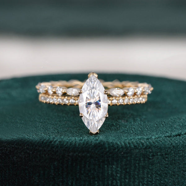 Vintage Style Bridal Ring Set, Marquise Cut