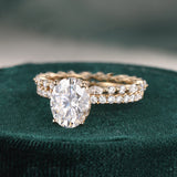 Bridal Ring Set, Oval Cut Center Stone, Hidden Halo