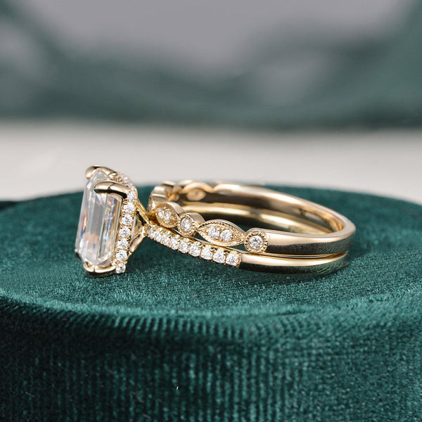 Bridal Ring Set, Emerald Cut Center Stone