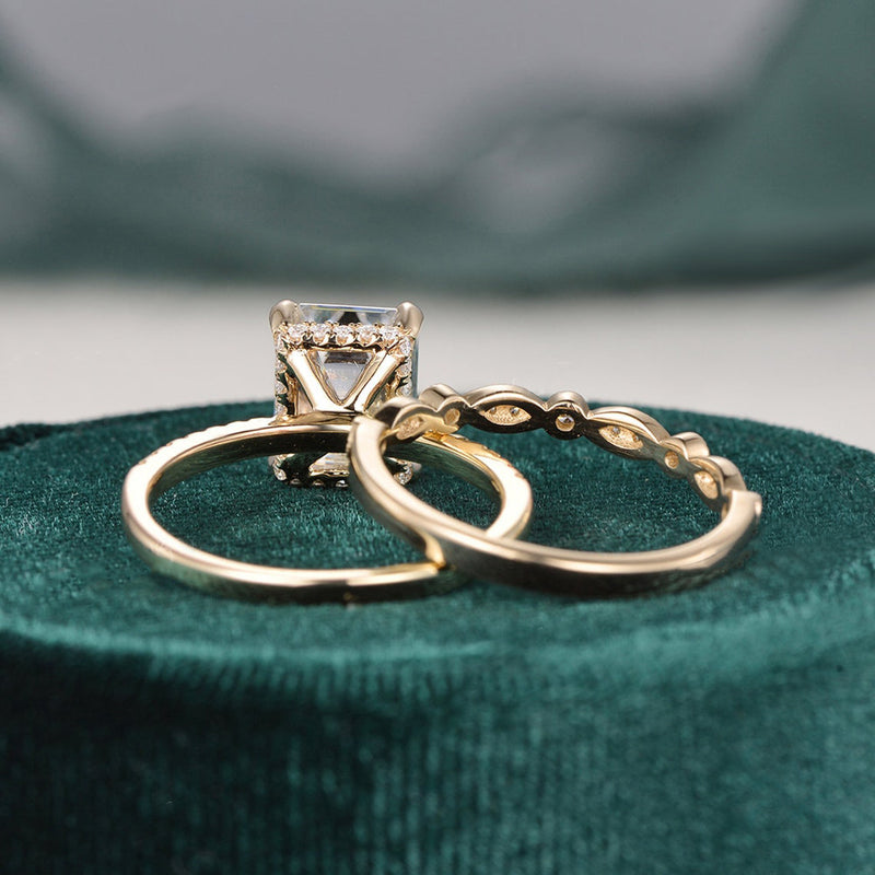 Bridal Ring Set, Emerald Cut Center Stone