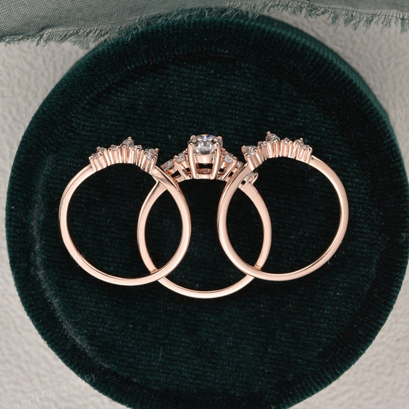 3pcs Vintage Style Bridal Ring Set, Round Cut Center Stone