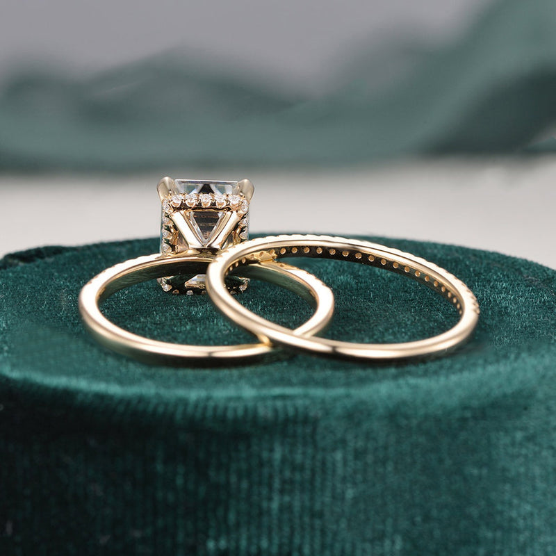 Bridal Ring Set, Emerald Cut Center Stone