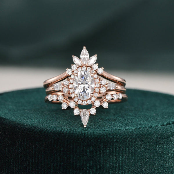 3pcs Vintage Style Bridal Ring Set, Round Cut Center Stone