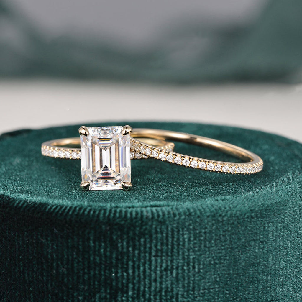 Emerald cut hot sale bridal set
