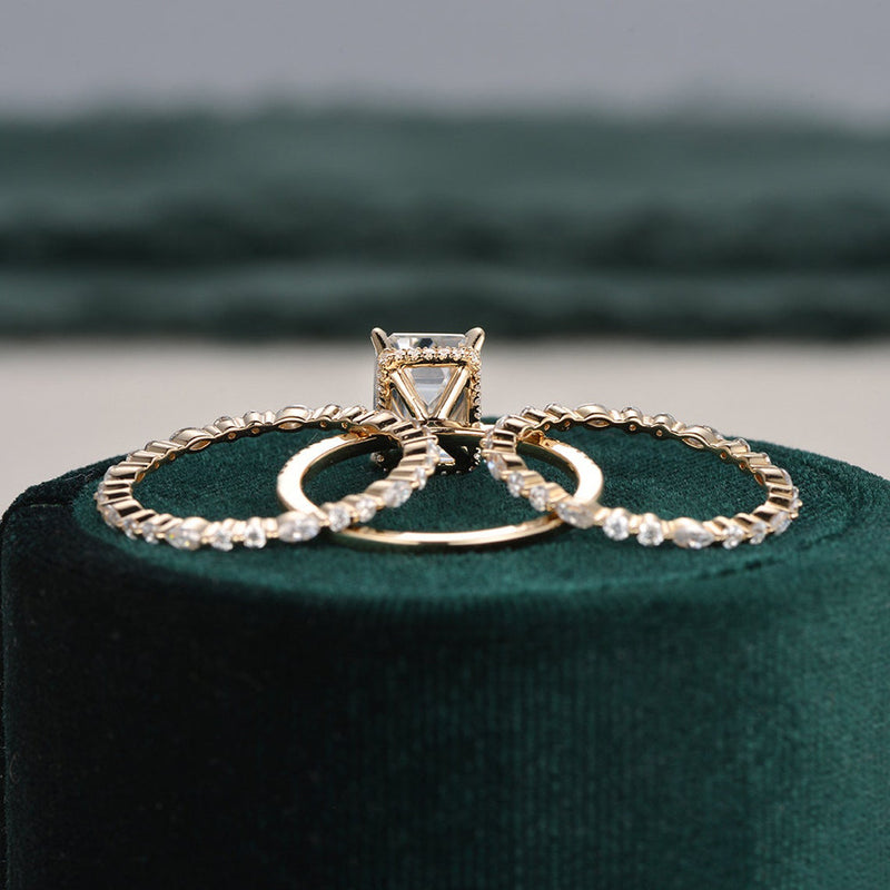 Bridal Ring Set, Emerald Cut Center Stone