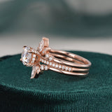 3pcs Vintage Style Bridal Ring Set, Round Cut Center Stone