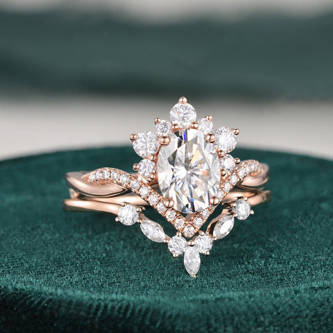 Vintage Rutilated quartz engagement ring set, Pear shaped, Diamond wed –  HelloRing