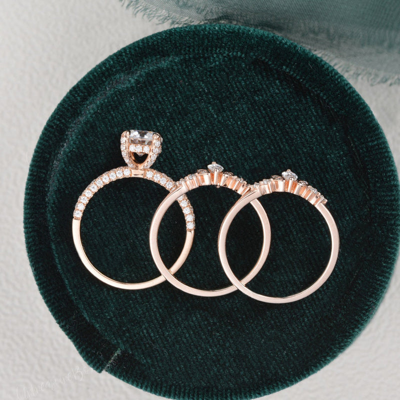 3pcs Vintage Style Bridal Ring Set, Round Cut Center Stone