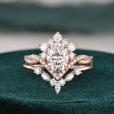 Vintage Style Bridal Ring Set, Oval Cut Center Stone
