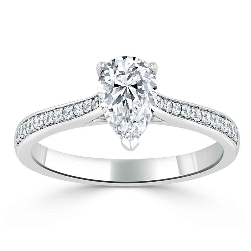 Pear Cut Moissanite Engagement Ring, Classic Style