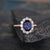 Blue Sapphire & Moissanite Ring, Halo Surround