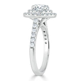 Round Cut Moissanite Double Halo Engagement Ring, Tiffany Style