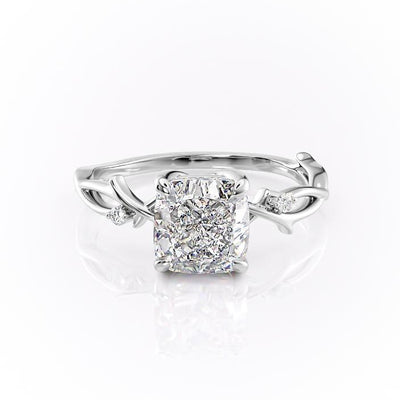 Cushion Cut Moissanite Engagement Ring, Twig Design