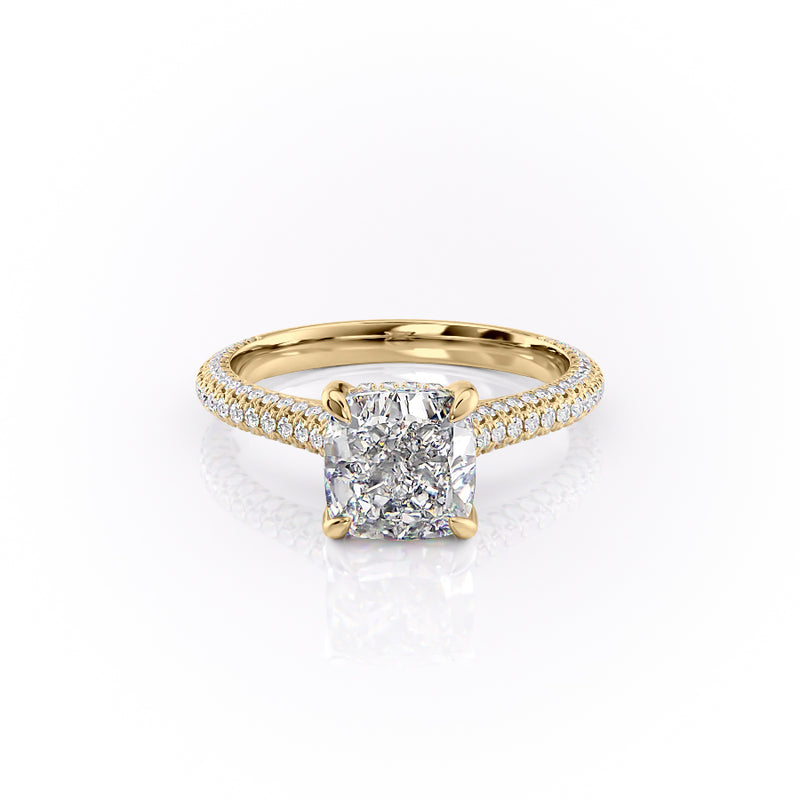 Cushion Cut Moissanite Ring With Pave Set Shoulders