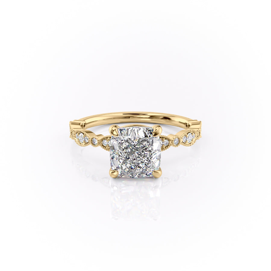 Cushion Cut Moissanite Engagement Ring, Vintage Design