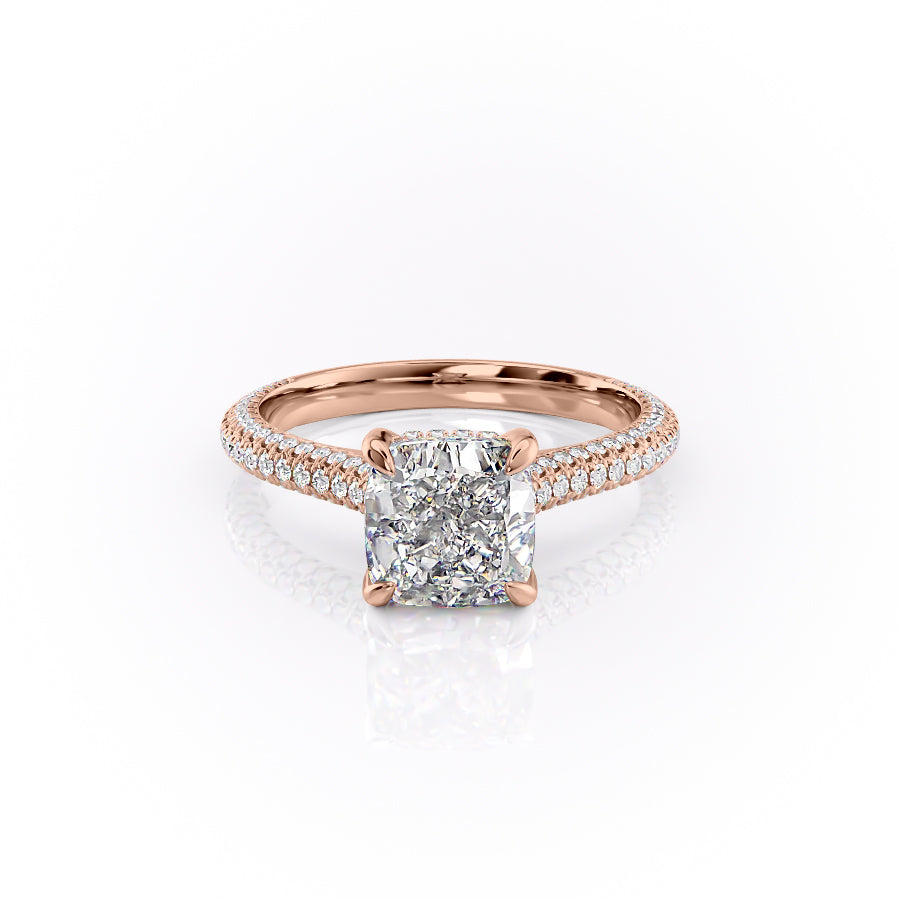 Cushion Cut Moissanite Ring With Pave Set Shoulders
