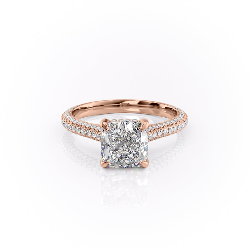 Cushion Cut Moissanite Ring With Pave Set Shoulders