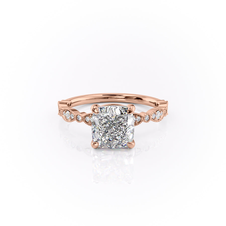 Cushion Cut Moissanite Engagement Ring, Vintage Design