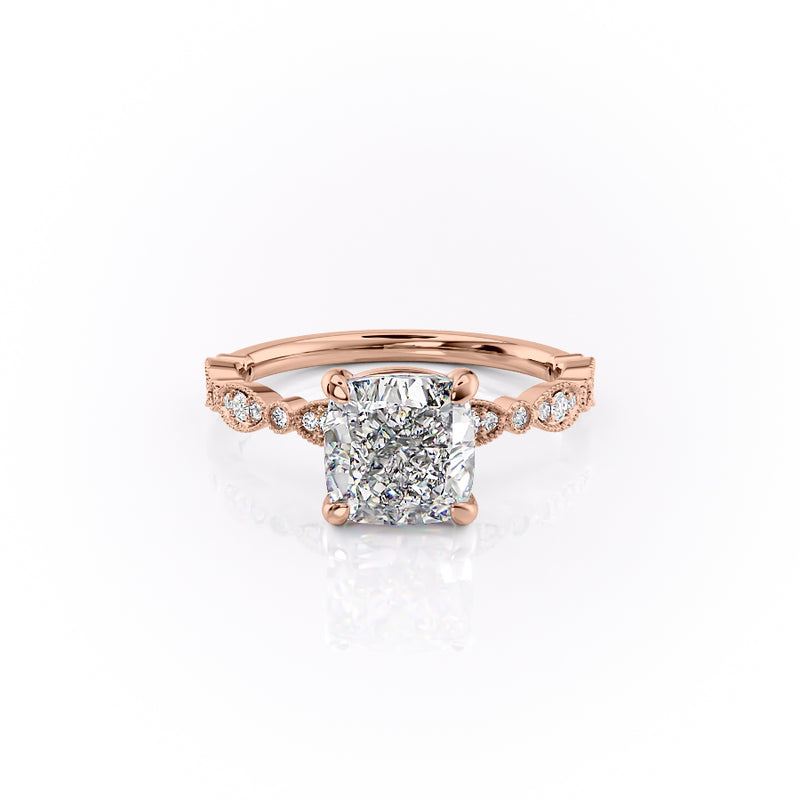 Cushion Cut Moissanite Engagement Ring, Vintage Design