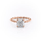 Cushion Cut Moissanite Ring, Twisted Band With Hidden Halo