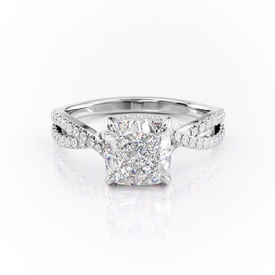 Cushion Cut Moissanite Ring With Twisted Stone Set Shoulders