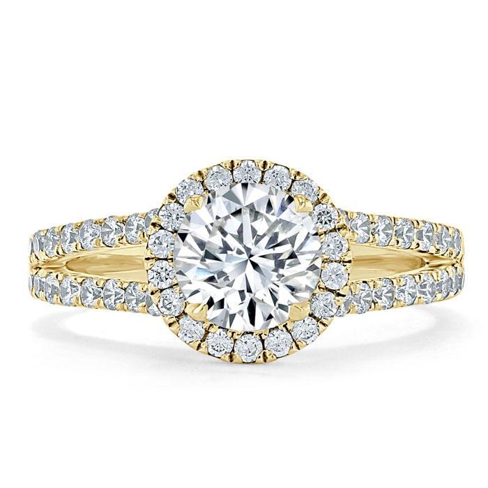 Round Cut Moissanite Halo Engagement Ring, Tiffany Style