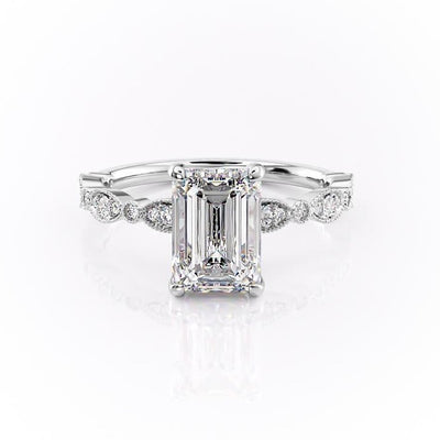 EMERALD CUT MOISSANITE ENGAGEMENT RING, VINTAGE DESIGN