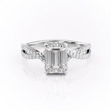 EMERALD CUT MOISSANITE ENGAGEMENT RING, TWISTED STONE SET SHOULDERS