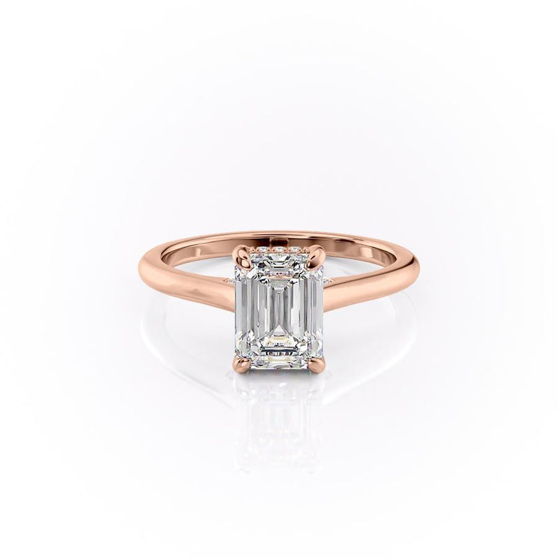 EMERALD CUT MOISSANITE RING, HIDDEN HALO