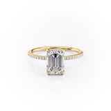 EMERALD CUT MOISSANITE ENGAGEMENT RING, HIDDEN HALO
