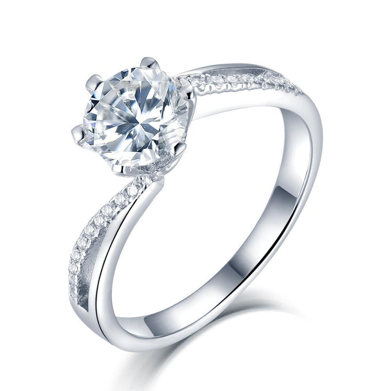 1.00ct Moissanite Engagement Ring, Shoulder Set Twist Design, Sterling Silver & Platinum