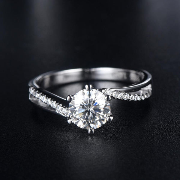 1.00ct Moissanite Engagement Ring, Shoulder Set Twist Design – Flawless  Moissanite