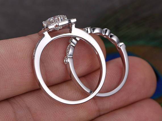 Vintage Art Deco Style Bridal Ring Set
