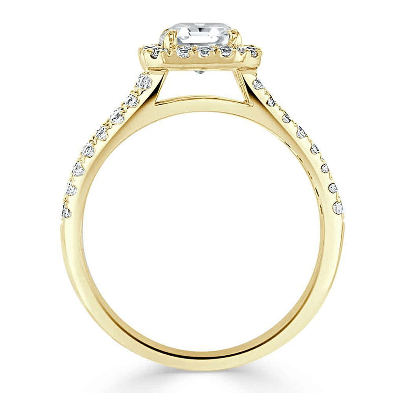 Asscher Cut Moissanite Engagement Ring, Classic Halo with Split Shank