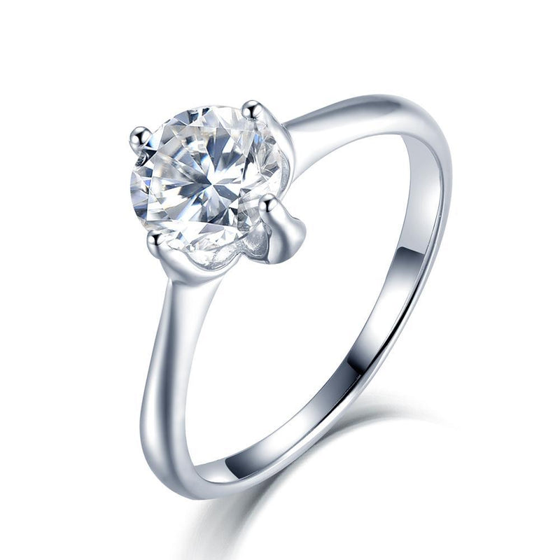 1.00ct Moissanite Engagement Ring, Classic Four Claw Setting, Sterling Silver & Platinum