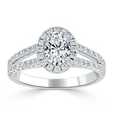 Oval Cut Moissanite Halo Engagement Ring, Tiffany Style
