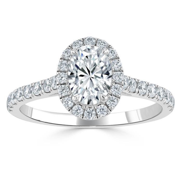 Oval Cut Moissanite Halo Engagement Ring, Tiffany Style