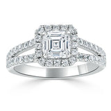 Asscher Cut Moissanite Engagement Ring, Classic Halo with Split Shank