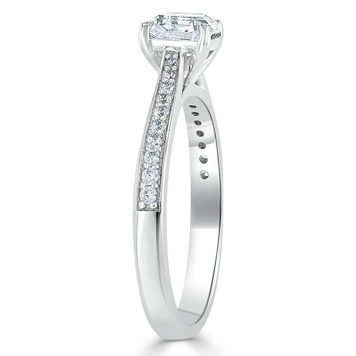 Asscher Cut Moissanite Engagement Ring, Classic Style