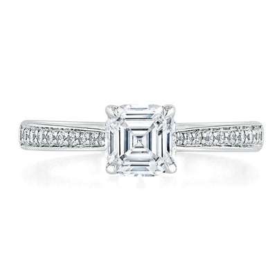 Asscher Cut Moissanite Engagement Ring, Classic Style